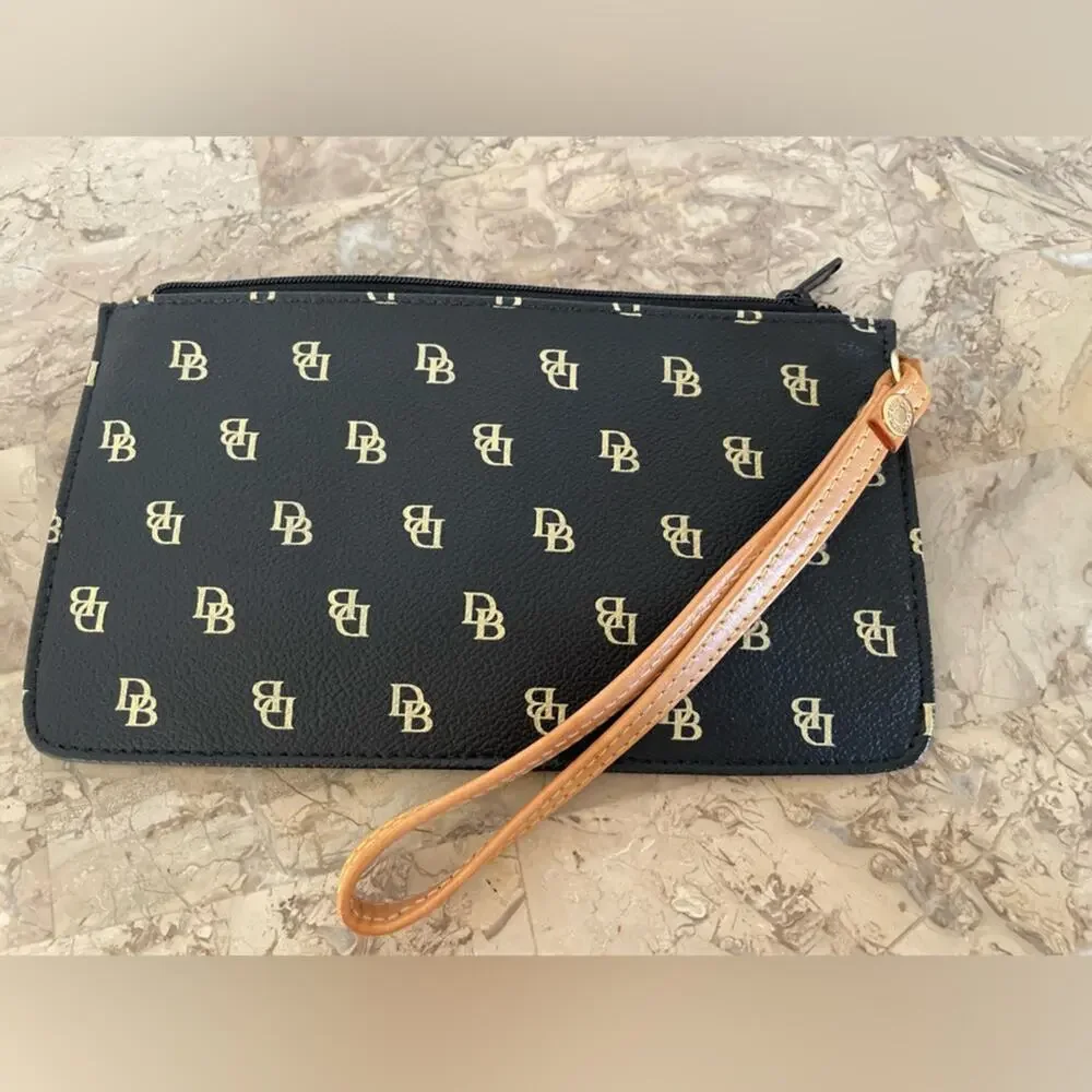 Dooney and Bourke Black and Gold Logo Wristlet Set